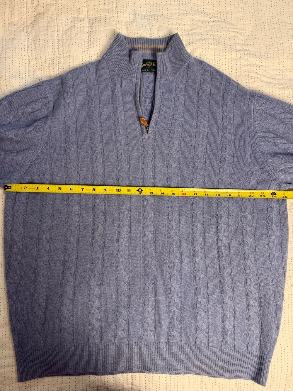 Alan Paine Light Blue Cable-Knit V-Neck Quarter-Zip Golf Sweater 100% Cashmere